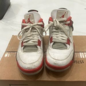 Air Jordan Grade School Retro 4’s White, Red and Black